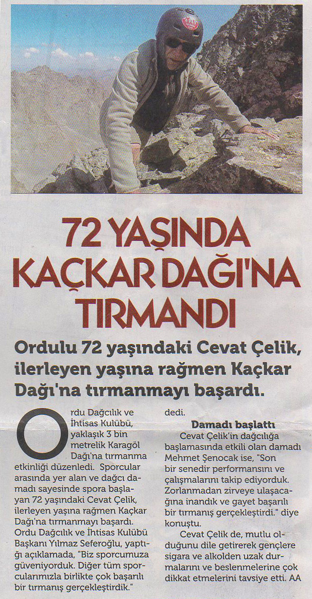 Ordu Dağcılık İhtisas Kulübü - 72 yaşında Kaçkar'a tırmandı